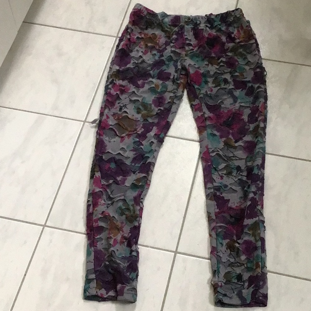 👺👺T Bleu unique leggings sz s Shredded👺👺 Goth